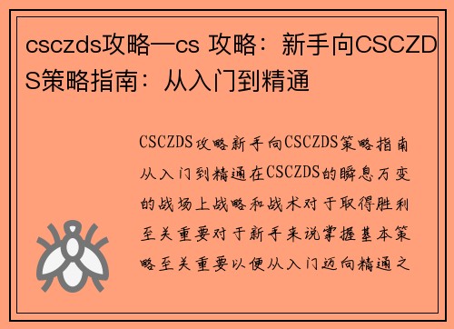 csczds攻略—cs 攻略：新手向CSCZDS策略指南：从入门到精通